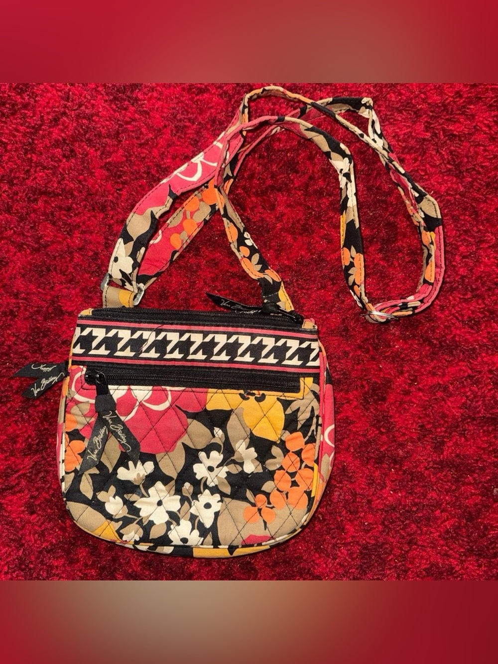 Vera Bradley Quilted Floral Crossbody Bag in Pink, Yellow, Black